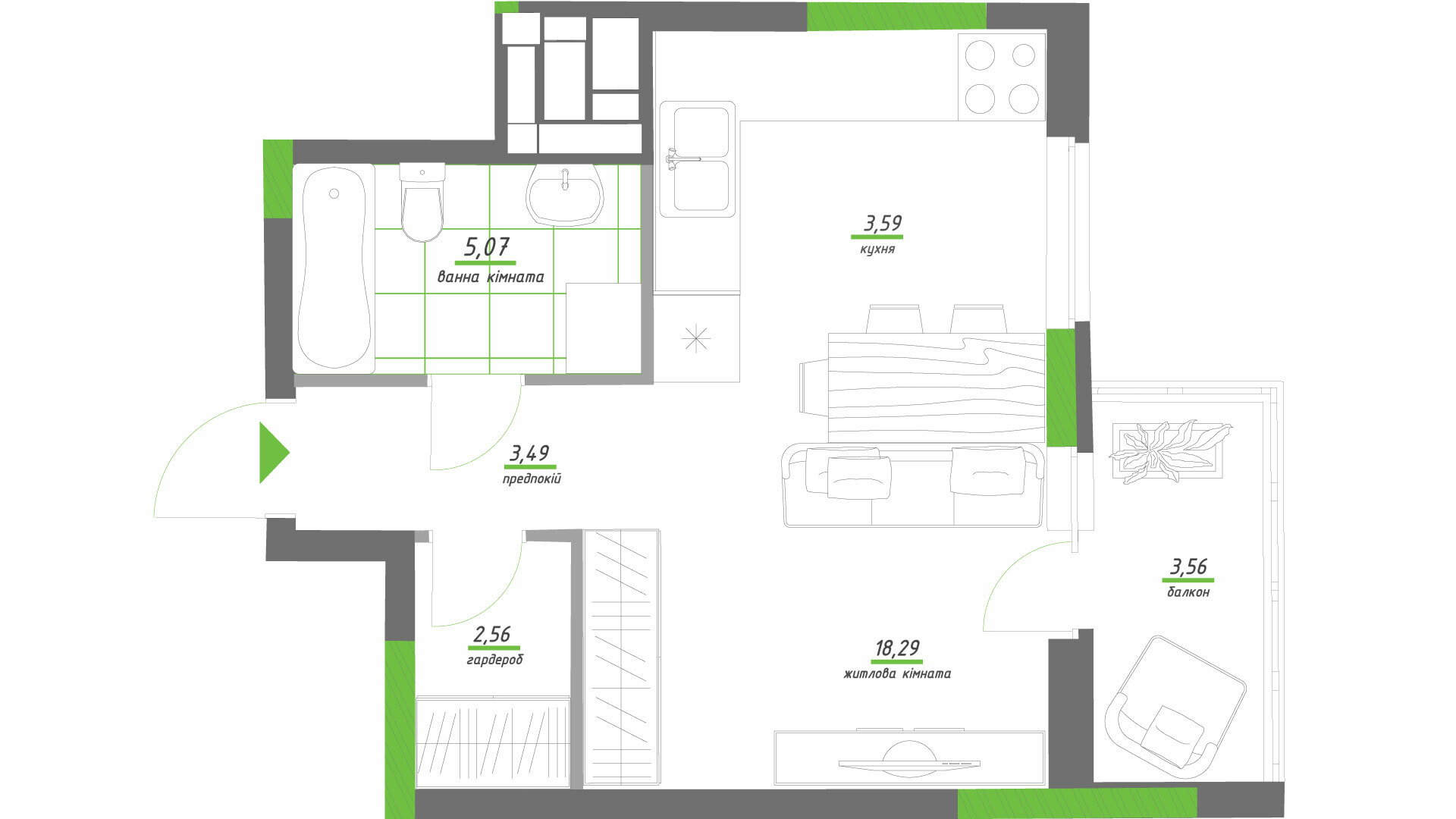 1-комнатная 36.56 м² в ЖК Нивки-Парк от 68 600 грн/м², Киев