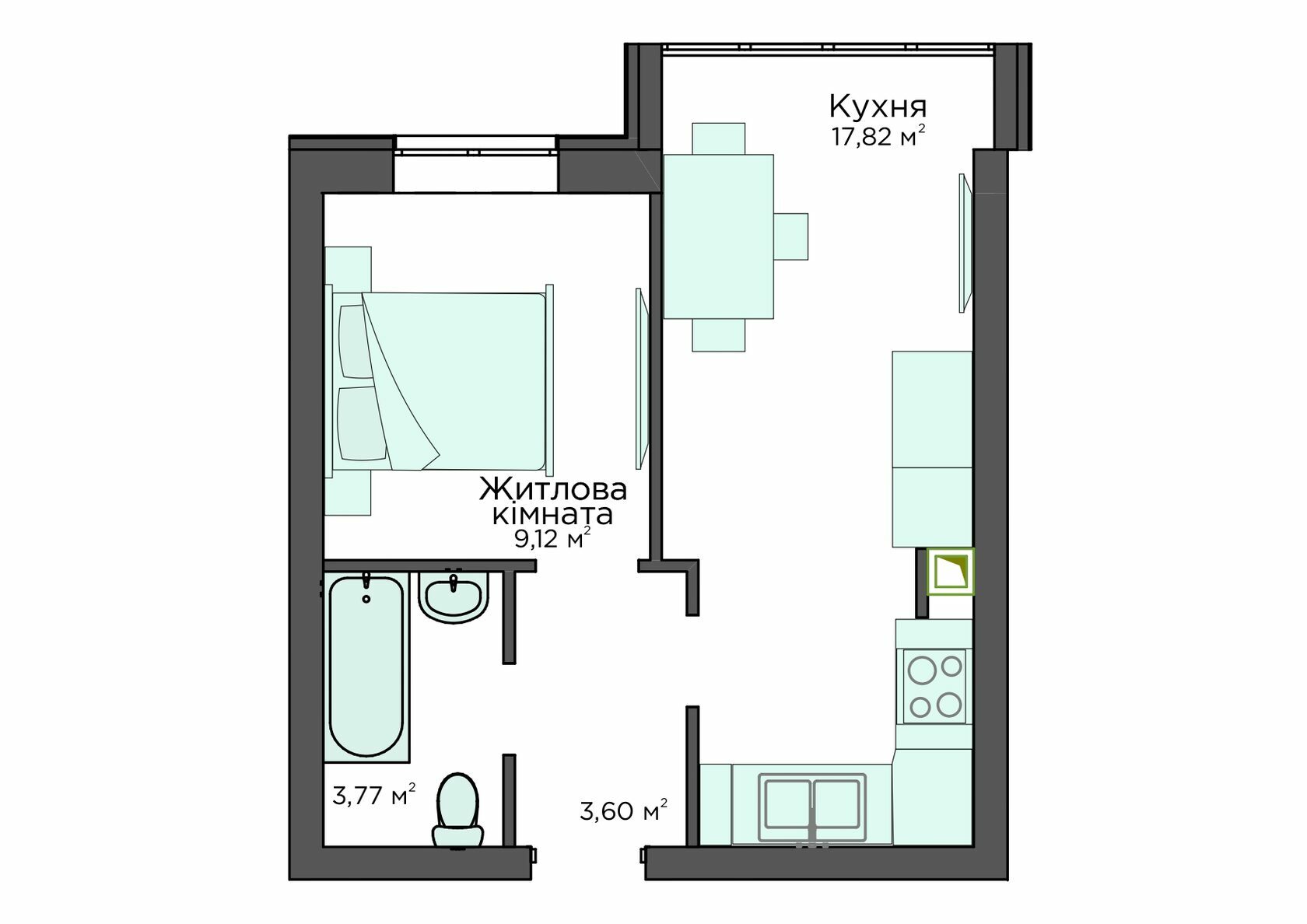 1-комнатная 34.02 м² в Клубная резиденция O`Club от 32 760 грн/м², с. Крюковщина