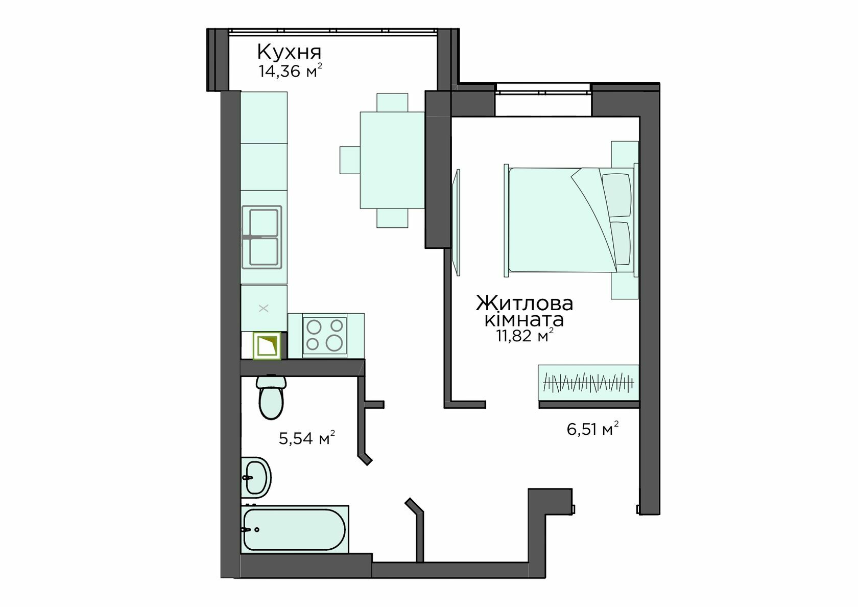 1-кімнатна 37.92 м² в Клубна резиденція O`Club від 33 022 грн/м², с. Крюківщина