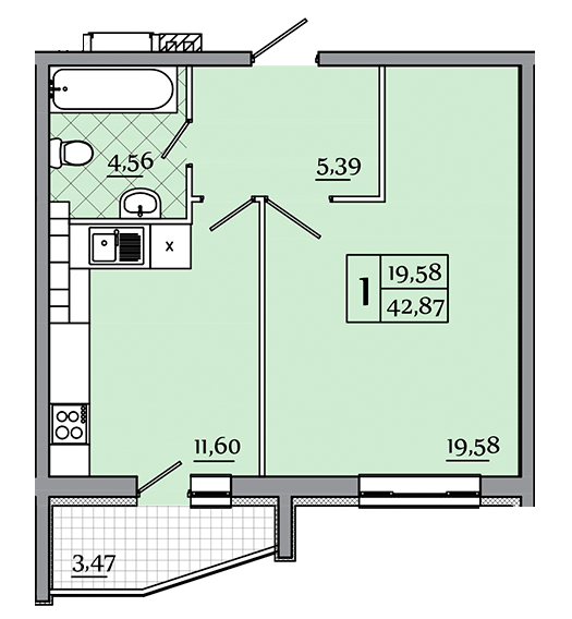 1-кімнатна 42.87 м² в ЖК Північний від 17 500 грн/м², Чернігів