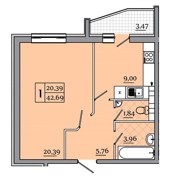 1-комнатная 42.69 м² в ЖК Северный от 15 300 грн/м², Чернигов