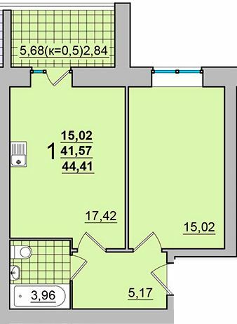 1-кімнатна 44.41 м² в ЖК М'ятний від 15 500 грн/м², м. Прилуки