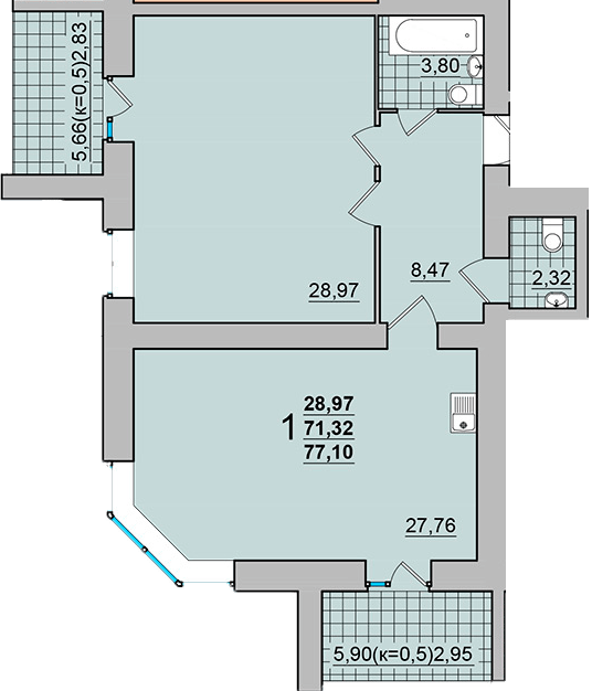 1-комнатная 77.1 м² в ЖК Мятный от 15 500 грн/м², г. Прилуки