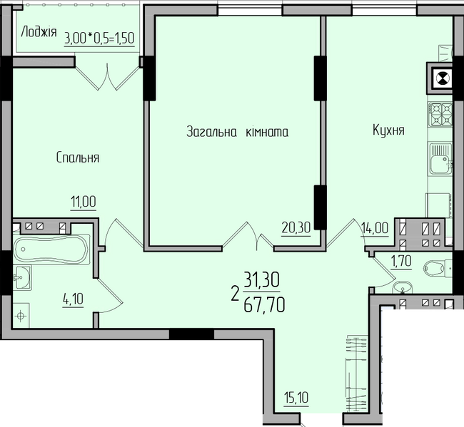 2-кімнатна 67.7 м² в ЖК Comfort Hall від 15 650 грн/м², Чернівці