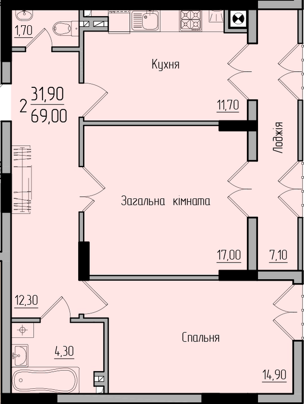 2-кімнатна 69 м² в ЖК Comfort Hall від 15 650 грн/м², Чернівці