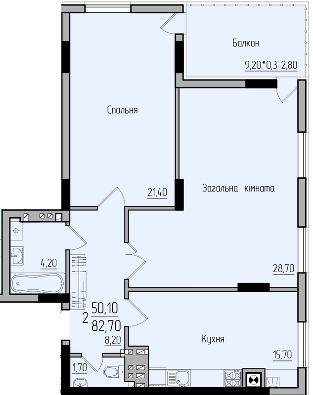 2-кімнатна 82.7 м² в ЖК Comfort Hall від 15 600 грн/м², Чернівці
