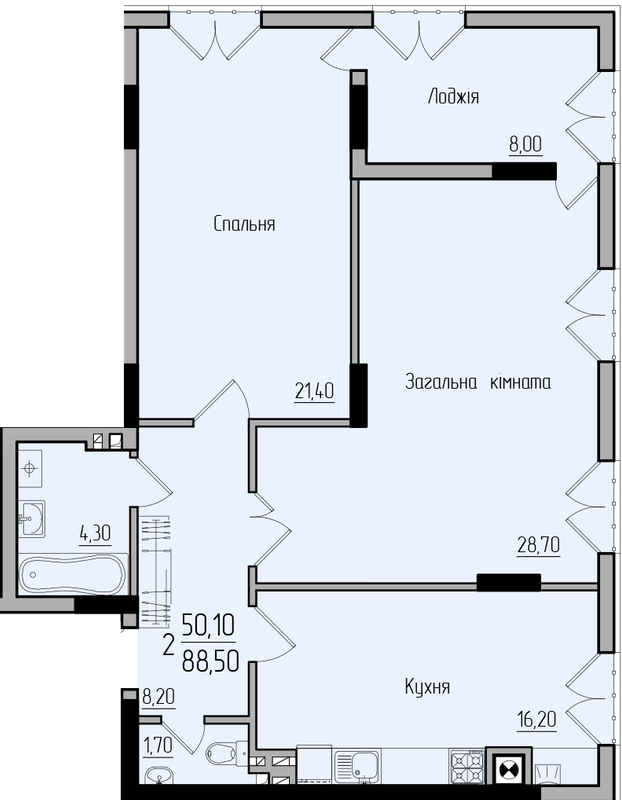 2-комнатная 88.5 м² в ЖК Comfort Hall от 15 600 грн/м², Черновцы