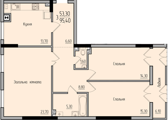 3-кімнатна 95.4 м² в ЖК Comfort Hall від 15 600 грн/м², Чернівці
