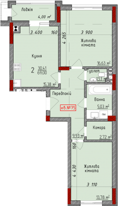 2-комнатная 69 м² в ЖК Delux House от 22 650 грн/м², Черновцы