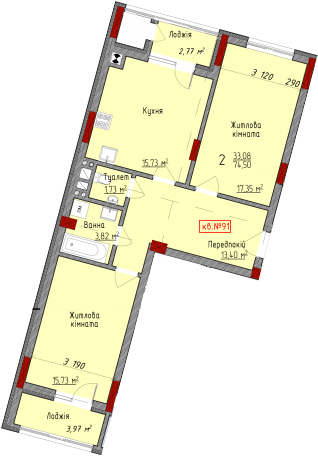 2-комнатная 74.5 м² в ЖК Delux House от 22 650 грн/м², Черновцы