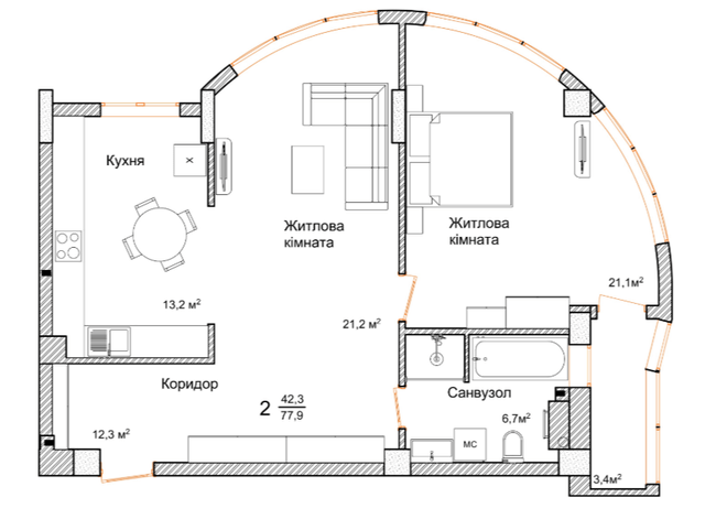 2-кімнатна 77.9 м² в ЖК Маєток Буковинський від 24 050 грн/м², Чернівці