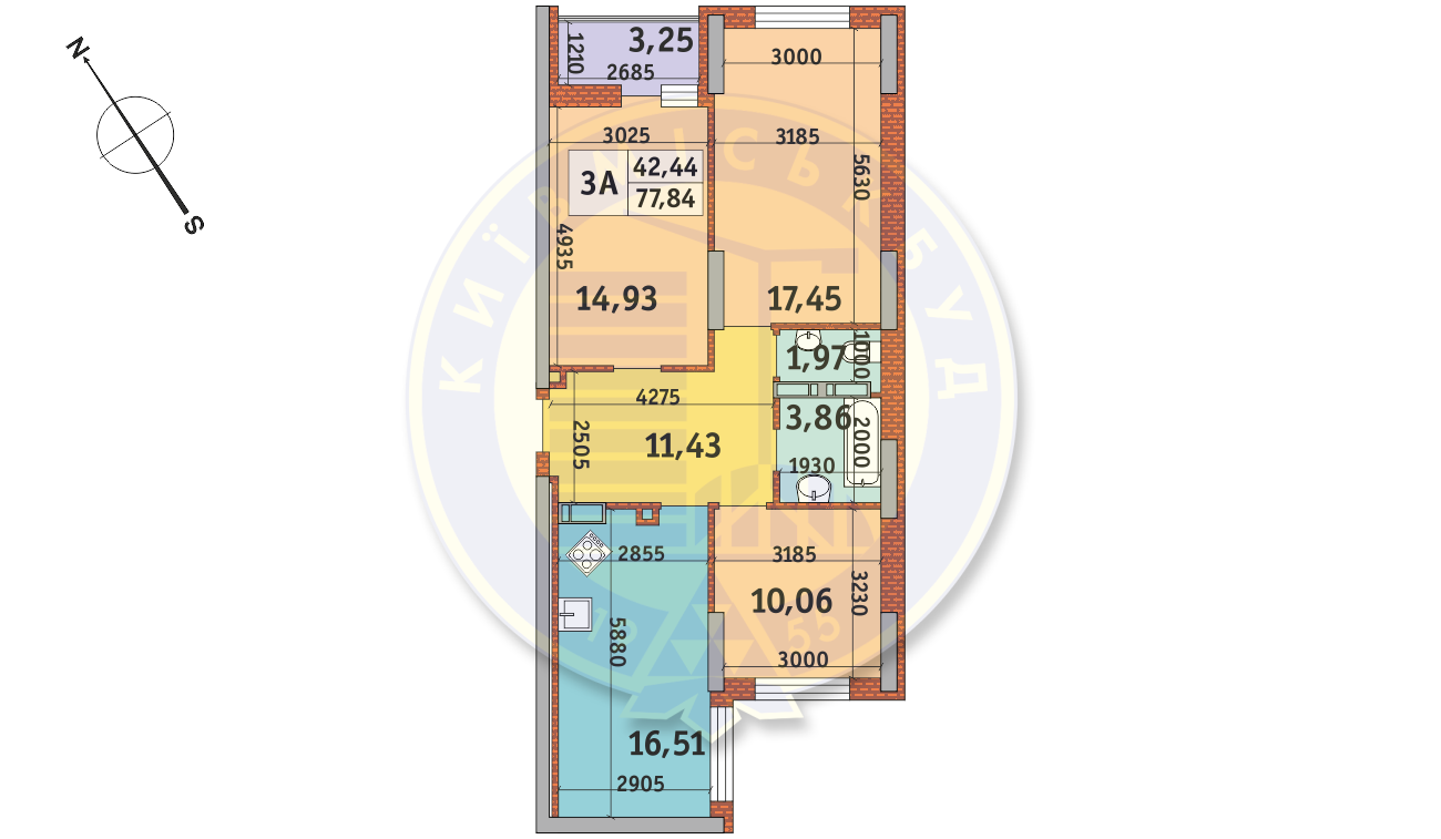 3-кімнатна 77.84 м² в ЖК Медовий-2 від 27 930 грн/м², Київ