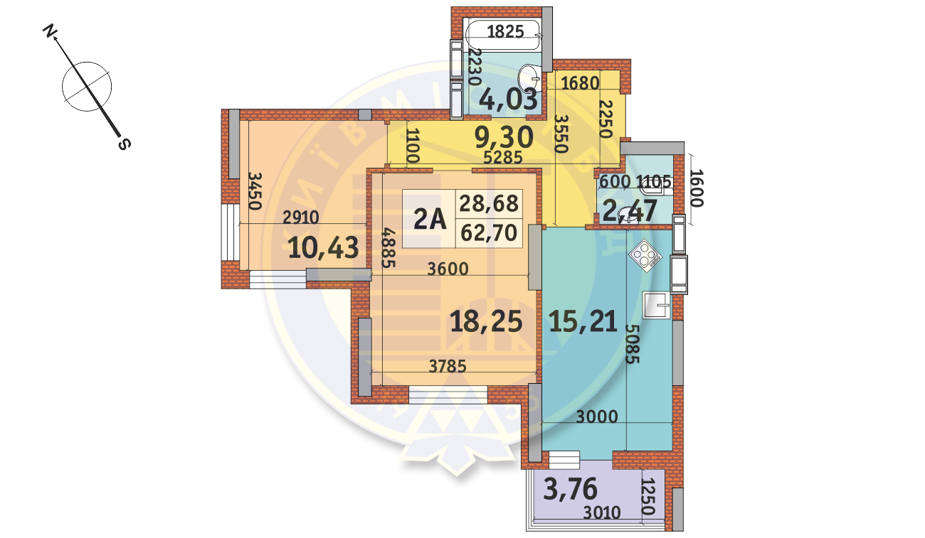 2-комнатная 62.7 м² в ЖК Медовый-2 от 35 525 грн/м², Киев