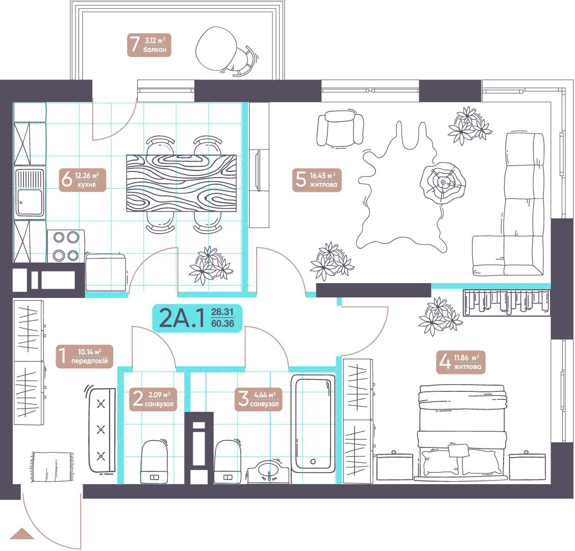 2-кімнатна 60.36 м² в ЖК Теремки від 37 393 грн/м², Київ