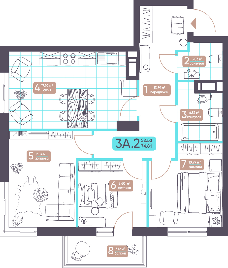 3-комнатная 74.81 м² в ЖК Теремки от 33 079 грн/м², Киев