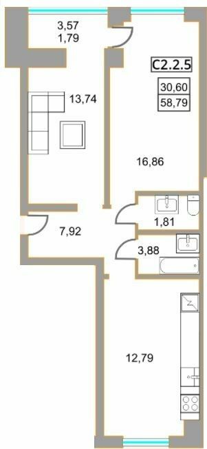 2-комнатная 58.79 м² в ЖК Левада от 27 800 грн/м², г. Борисполь