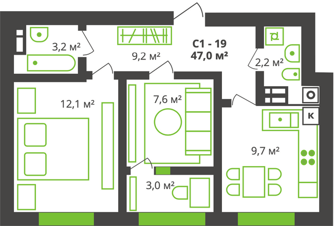 2-кімнатна 47 м² в ЖК на вул. Франка, 21 від 21 050 грн/м², м. Бориспіль