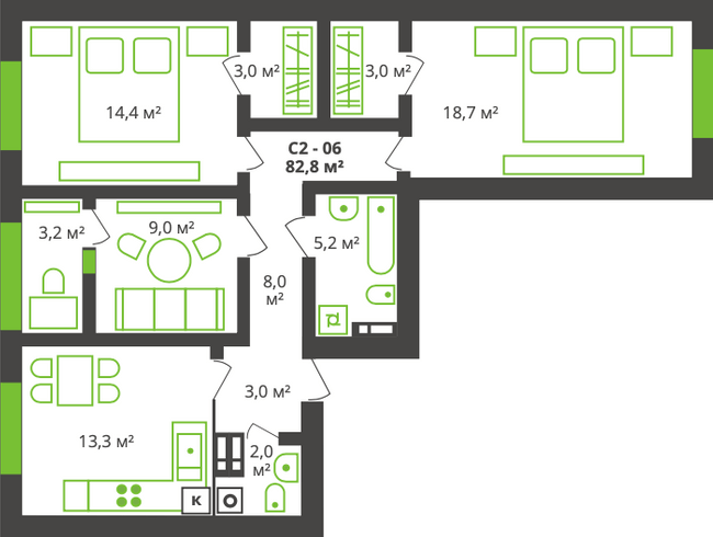 3-комнатная 82.8 м² в ЖК на ул. Франко, 21 от 19 500 грн/м², г. Борисполь