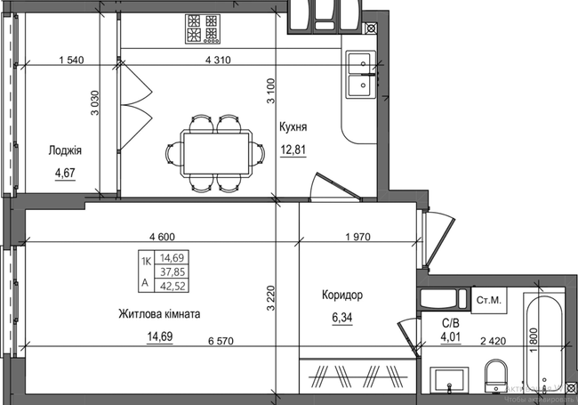 1-кімнатна 42.52 м² в ЖК на вул. Петлюри, 28 від 23 500 грн/м², м. Бровари