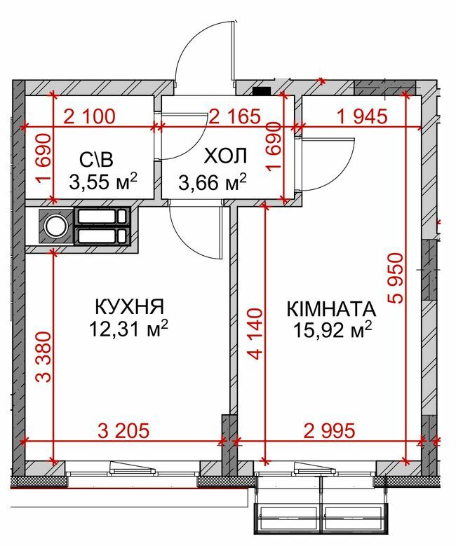 1-кімнатна 34.3 м² в ЖК Riverside від 38 500 грн/м², с. Погреби