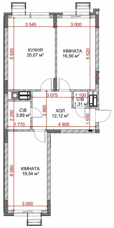 2-кімнатна 71 м² в ЖК Riverside від 38 000 грн/м², с. Погреби