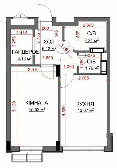 1-комнатная 44.57 м² в ЖК Central Bucha от 29 300 грн/м², г. Буча