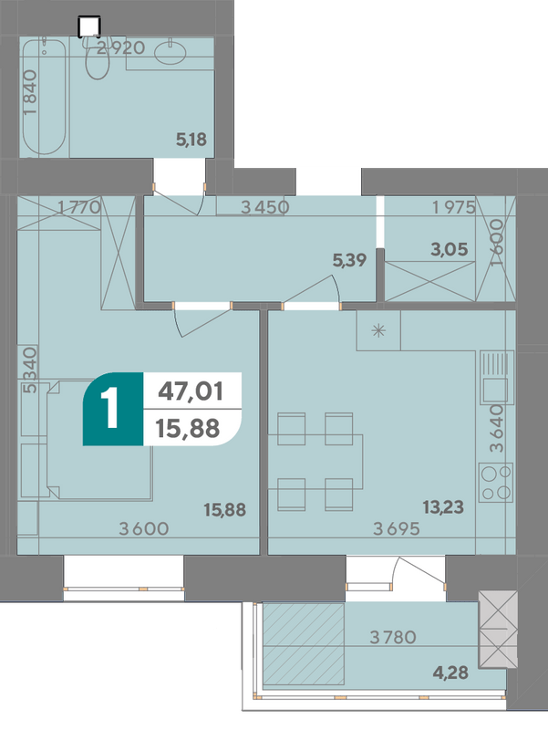 1-кімнатна 47.01 м² в ЖК Park Town від 15 400 грн/м², Хмельницький