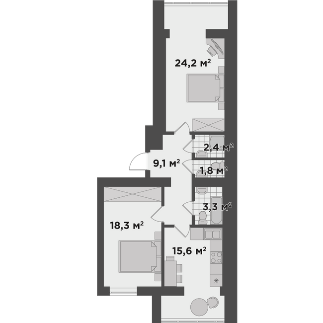 2-комнатная 74.7 м² в ЖК Millennium State от 24 350 грн/м², г. Буча