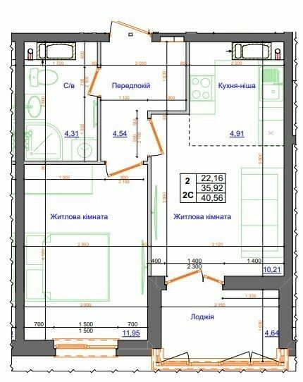 1-кімнатна 40.56 м² в ЖК АТЛАНТ (Коцюбинське) від 23 100 грн/м², смт Коцюбинське