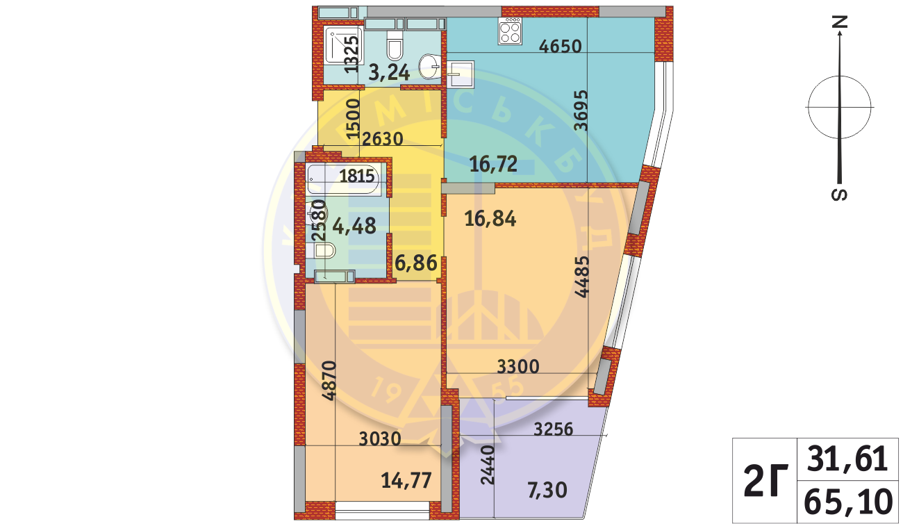 2-комнатная 65.1 м² в ЖК Итальянский квартал 2 от 31 680 грн/м², Киев