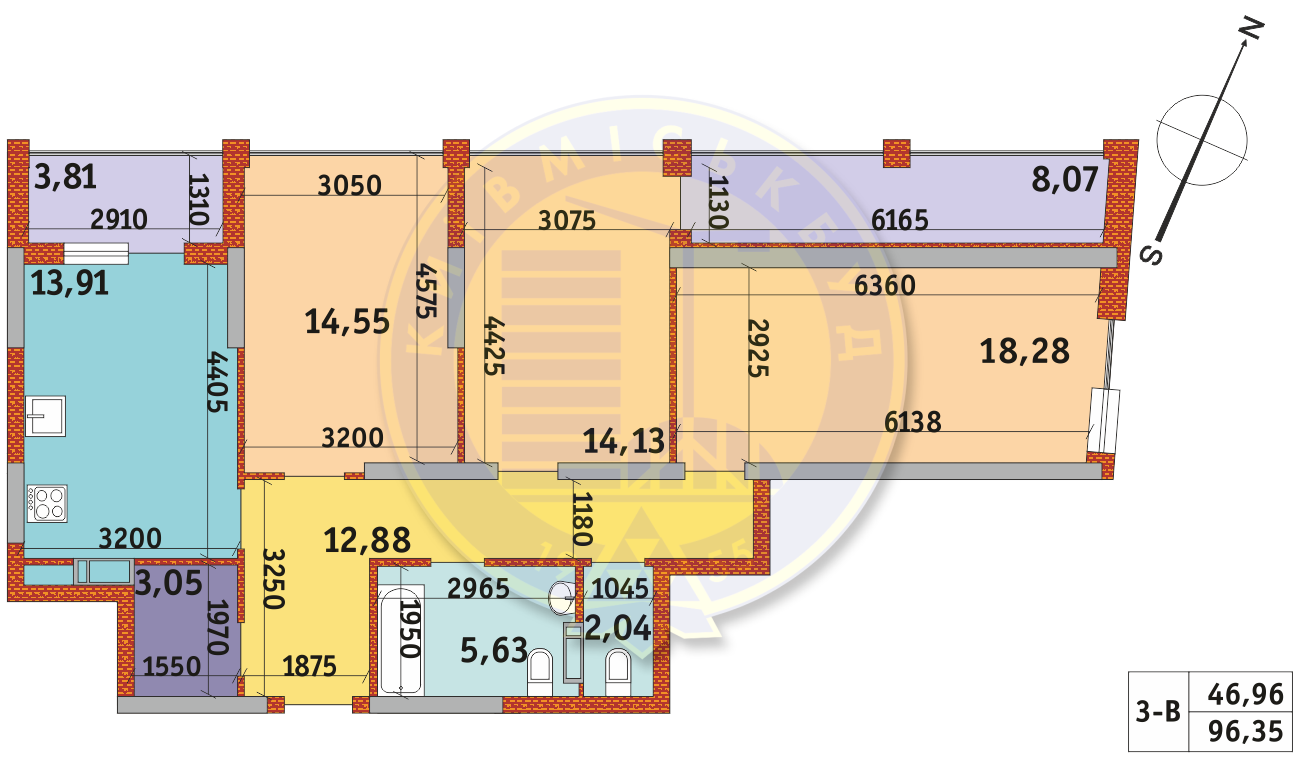 3-комнатная 96.35 м² в ЖК Urban Park от 23 688 грн/м², Киев
