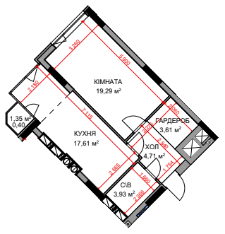 1-комнатная 49.55 м² в ЖК На Прорезной 2 от 28 800 грн/м², пгт Гостомель