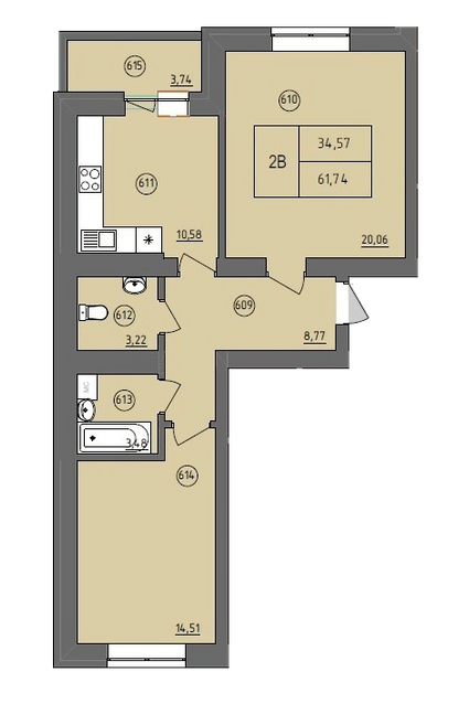 2-комнатная 61.74 м² в ЖК Жасмин от 22 350 грн/м², г. Ирпень