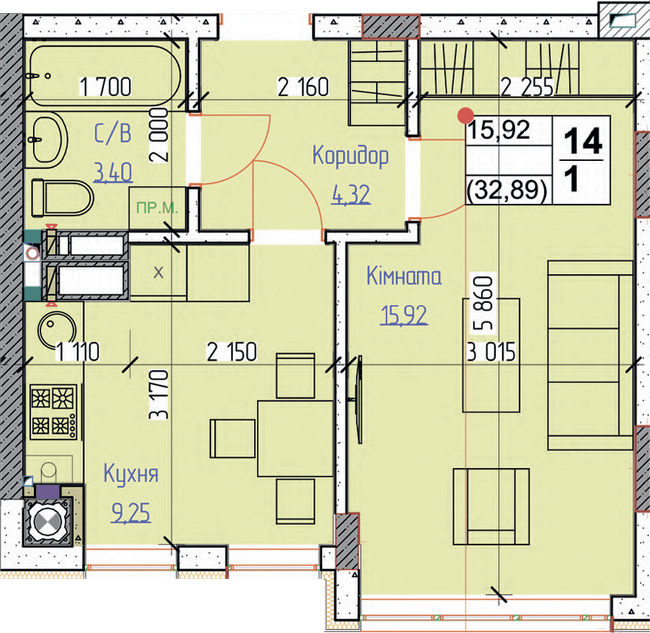 1-комнатная 32.89 м² в ЖК Пионерский квартал от 26 000 грн/м², г. Вишневое