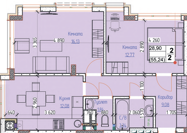 2-кімнатна 55.24 м² в ЖК Піонерський квартал від 26 000 грн/м², м. Вишневе