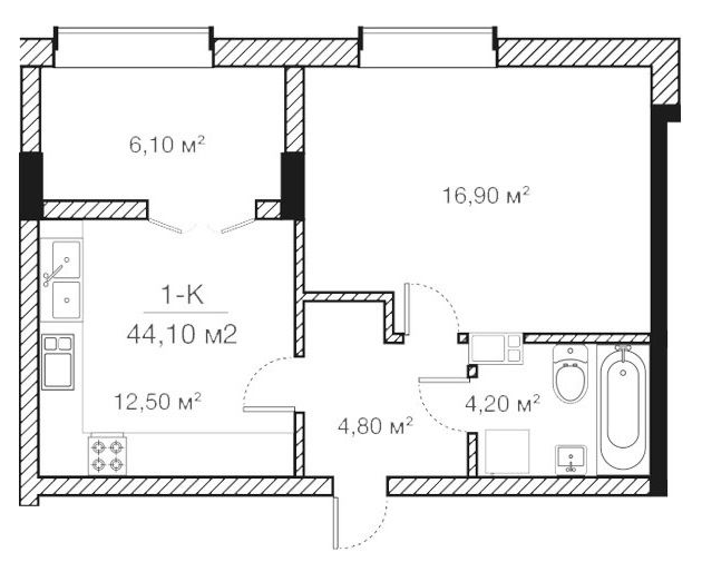 1-кімнатна 44.1 м² в ЖК Concept House Futurium від 47 700 грн/м², Харків