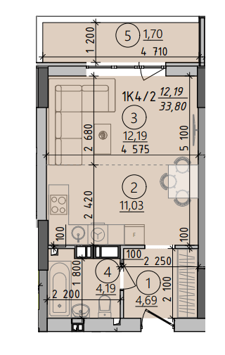 1-кімнатна 33.8 м² в ЖК Київські зорі 2 від 35 820 грн/м², м. Вишгород