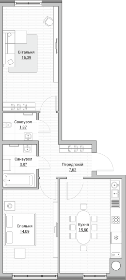 2-комнатная 58.66 м² в ЖК Евромисто от 23 500 грн/м², с. Крюковщина