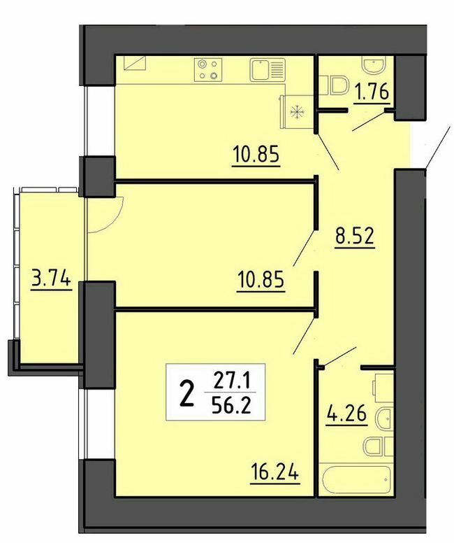 2-кімнатна 56.2 м² в ЖК Енергія від 21 700 грн/м², Тернопіль