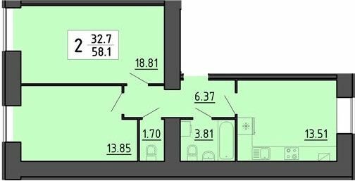 2-комнатная 58.1 м² в ЖК Энергия от 21 700 грн/м², Тернополь