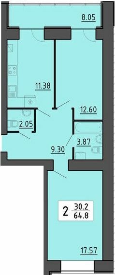 2-комнатная 64.8 м² в ЖК Энергия от 21 700 грн/м², Тернополь