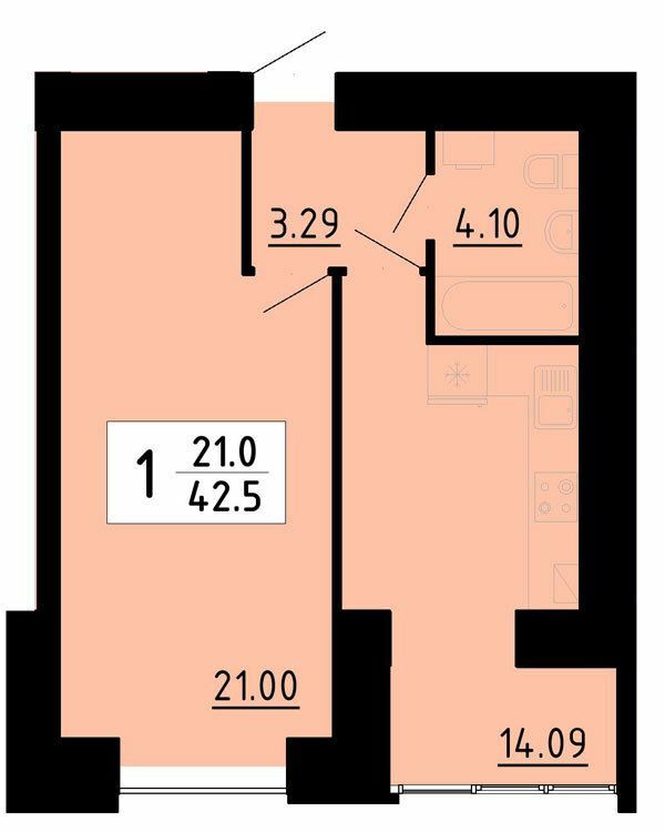 1-кімнатна 42.5 м² в ЖК Енергія від 22 700 грн/м², Тернопіль