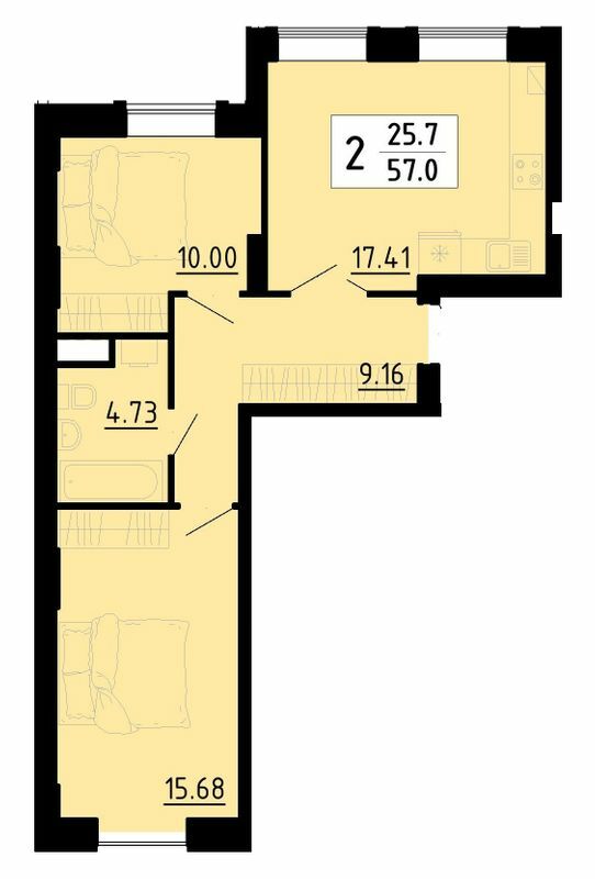 2-комнатная 57 м² в ЖК Энергия от 21 700 грн/м², Тернополь