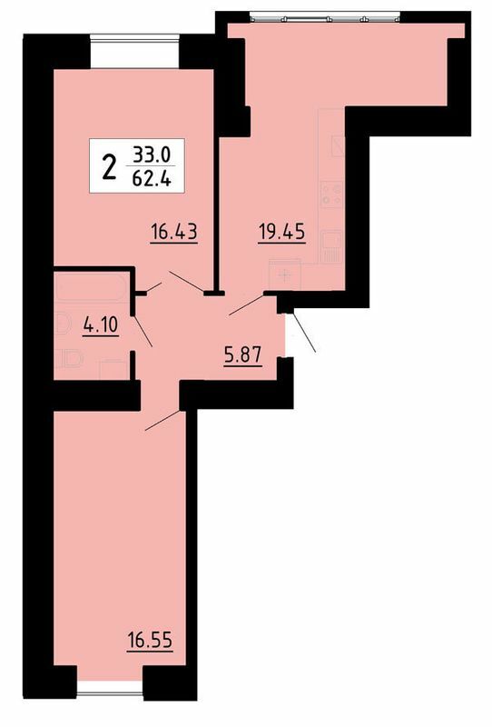 2-кімнатна 62.4 м² в ЖК Енергія від 21 700 грн/м², Тернопіль