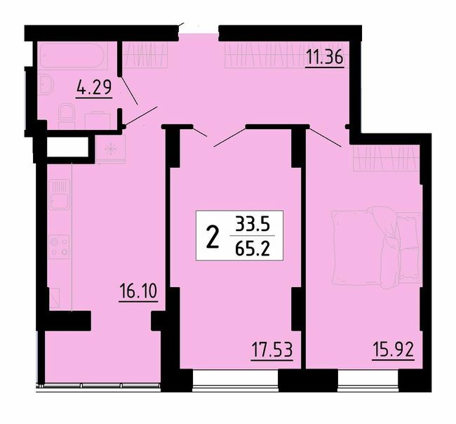 2-кімнатна 65.2 м² в ЖК Енергія від 21 700 грн/м², Тернопіль