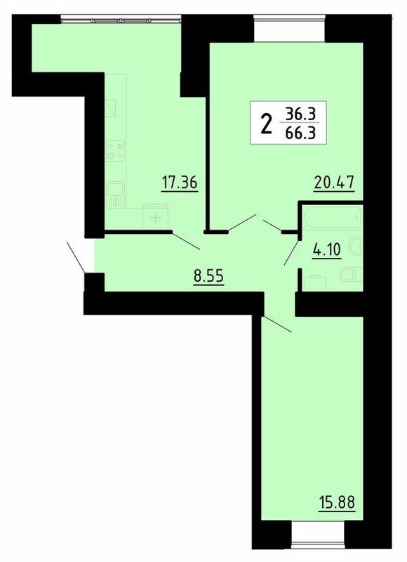 2-комнатная 66.3 м² в ЖК Энергия от 21 700 грн/м², Тернополь