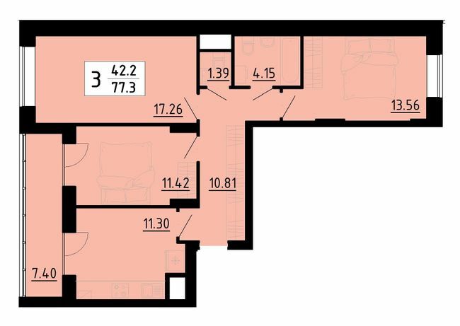 3-кімнатна 77.3 м² в ЖК Енергія від 21 700 грн/м², Тернопіль