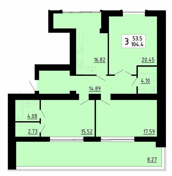 3-кімнатна 104.4 м² в ЖК Енергія від 21 700 грн/м², Тернопіль