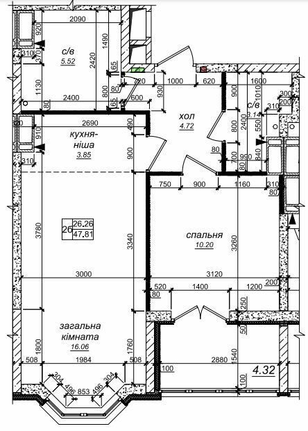 2-кімнатна 47.81 м² в ЖК Одеський бульвар від 30 000 грн/м², с. Новосілки