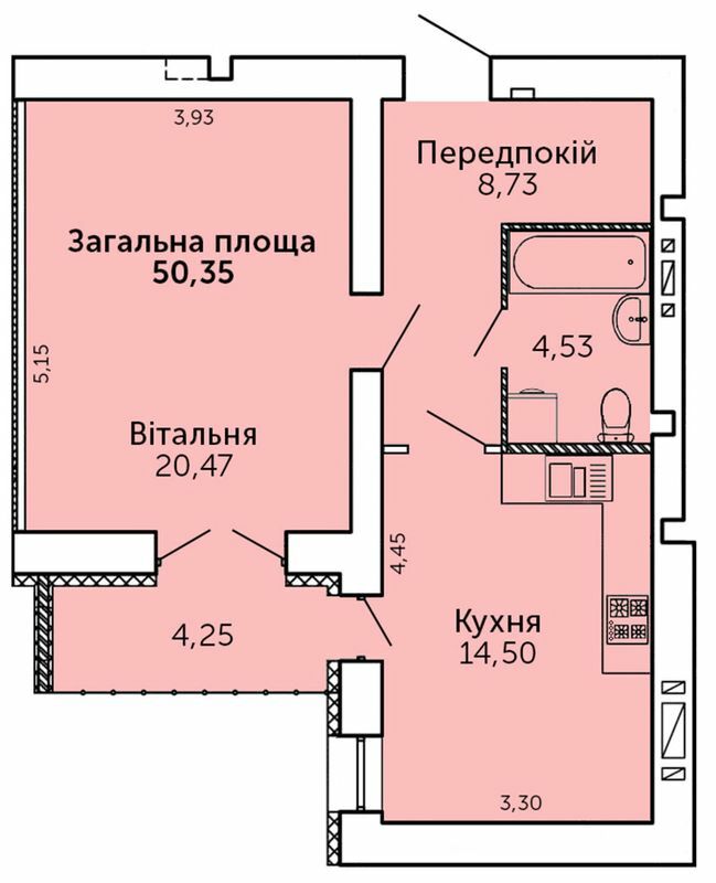 1-комнатная 50.35 м² в ЖК Levanevsky от 18 950 грн/м², Николаев